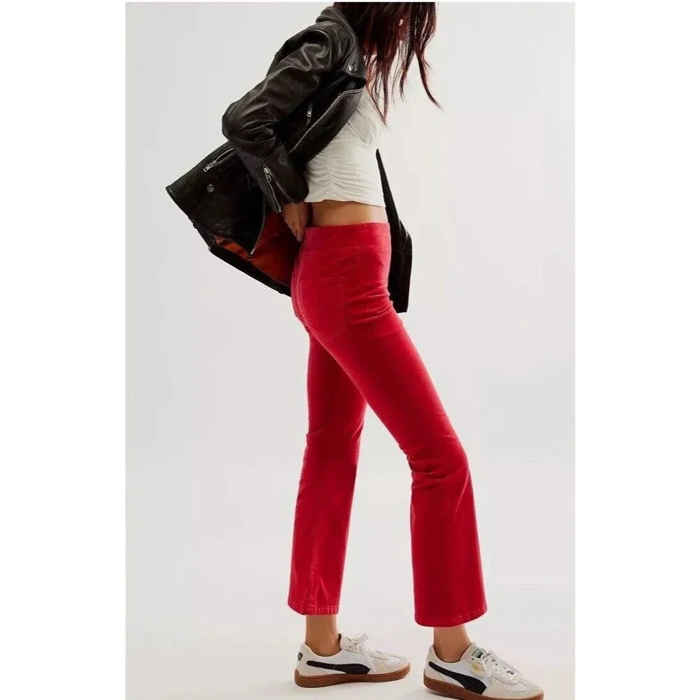 Free People We The‎ Free In My Feelings Mid Rise Crop Boot Velvet Red Size Large